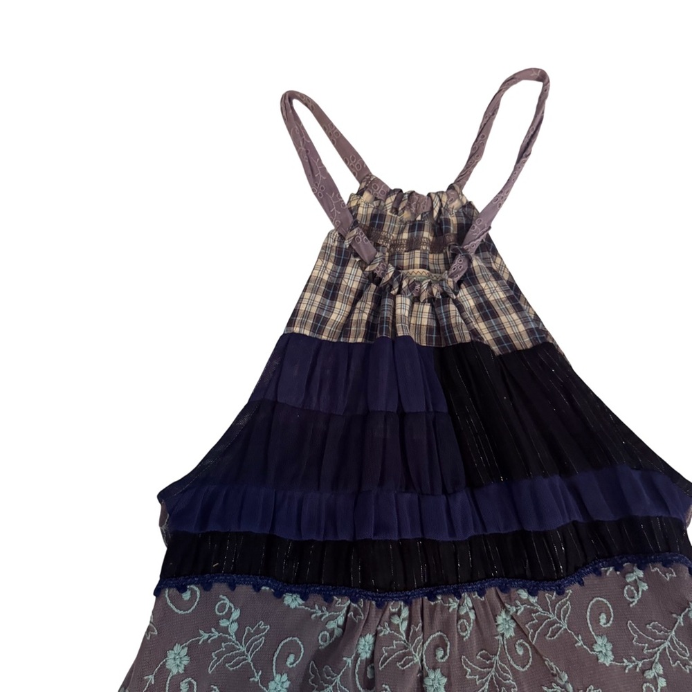 Free People X-Small Floral Embroidered Boho Cottagecore Mini Dress Plaid Y2K - Picture 3 of 8